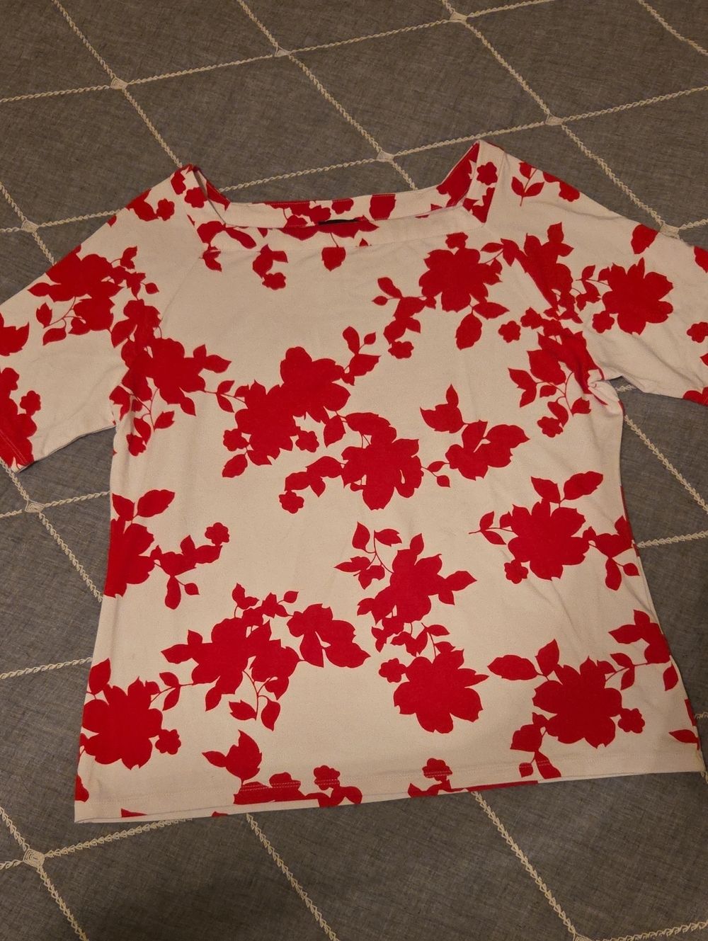 Talbots Midweight Tee with Bold Red Floral Print